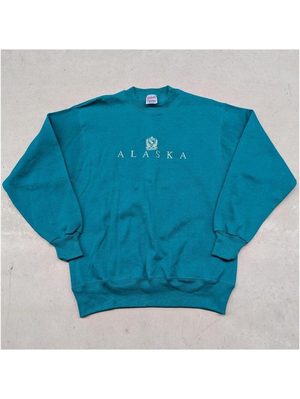 Vintage 80s Alaska Turquoise crew neck sweater